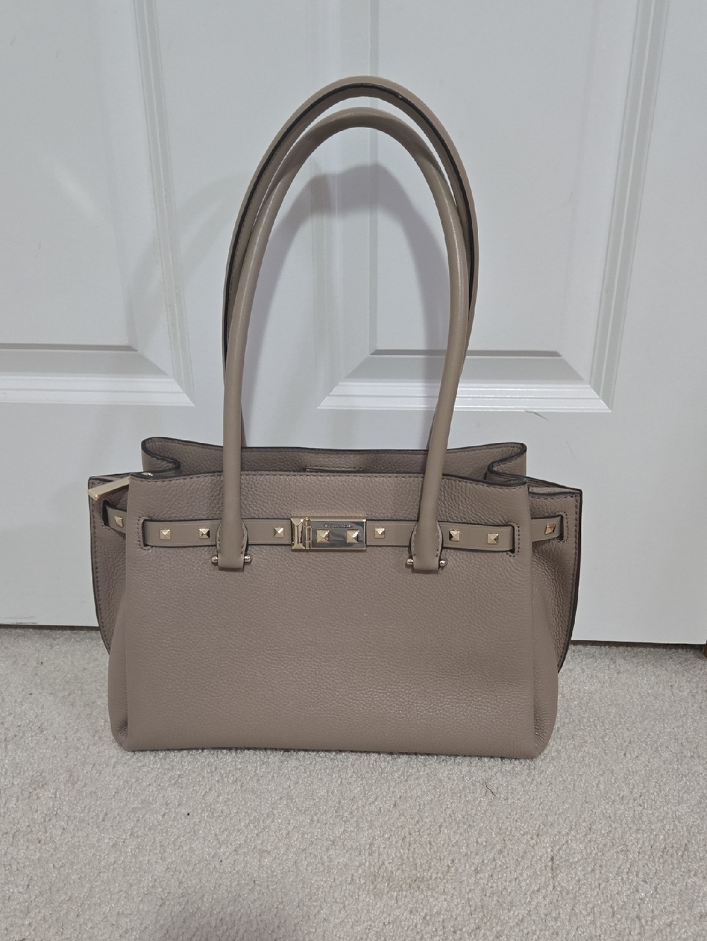 Michael Kors Taupe Gold Stud-Accent Leather  Bag